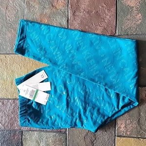 Calvin Klein Girls Gloss CK Print Leggings, L(12/14), Deep Lagoon, NWT